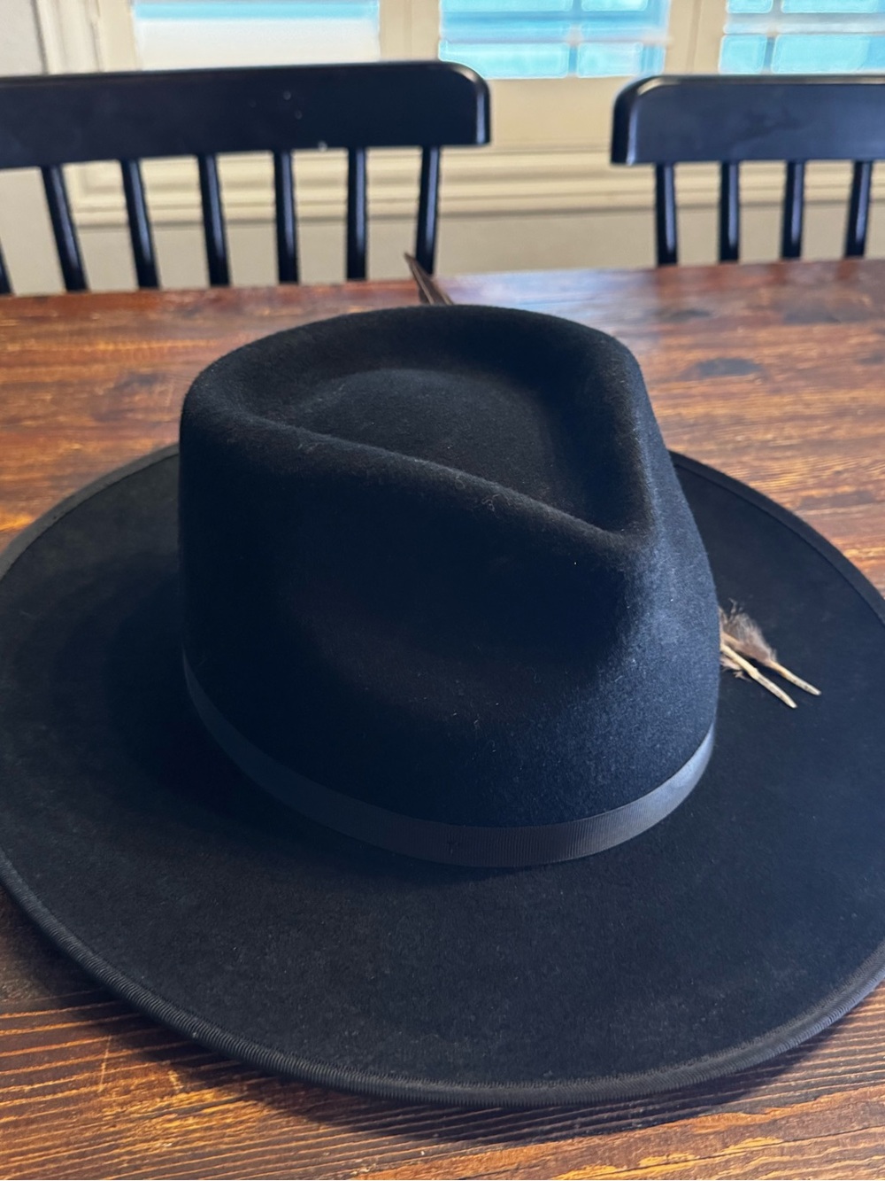Zertrue 100% Wool Black Wide Brim Fedora Hat with Feather Band Size Large - Picture 6 of 10